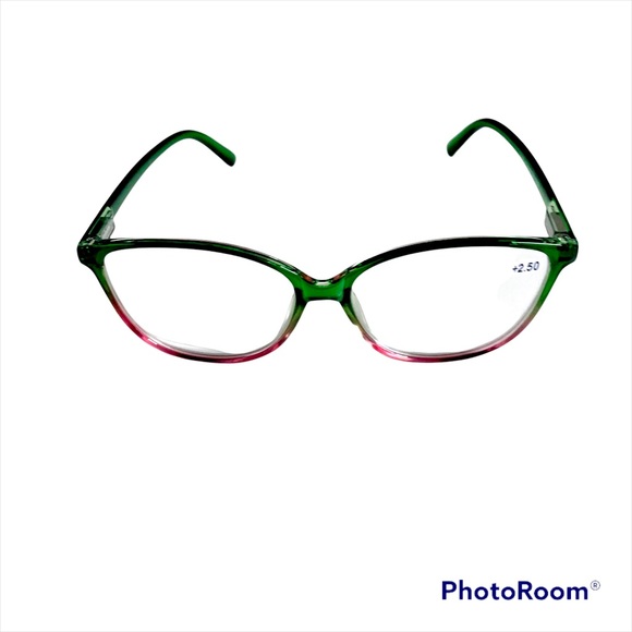 2.50 Reading Glasses Clear Lens Ombré Green Red Frame Oversized Cateye Designer - Picture 6 of 10